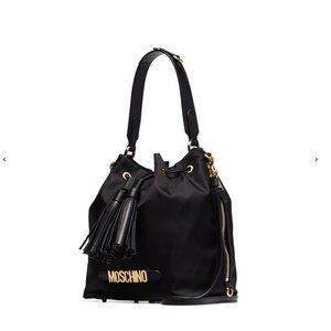 Moschino Logo Drawstring Bucket Bag Black